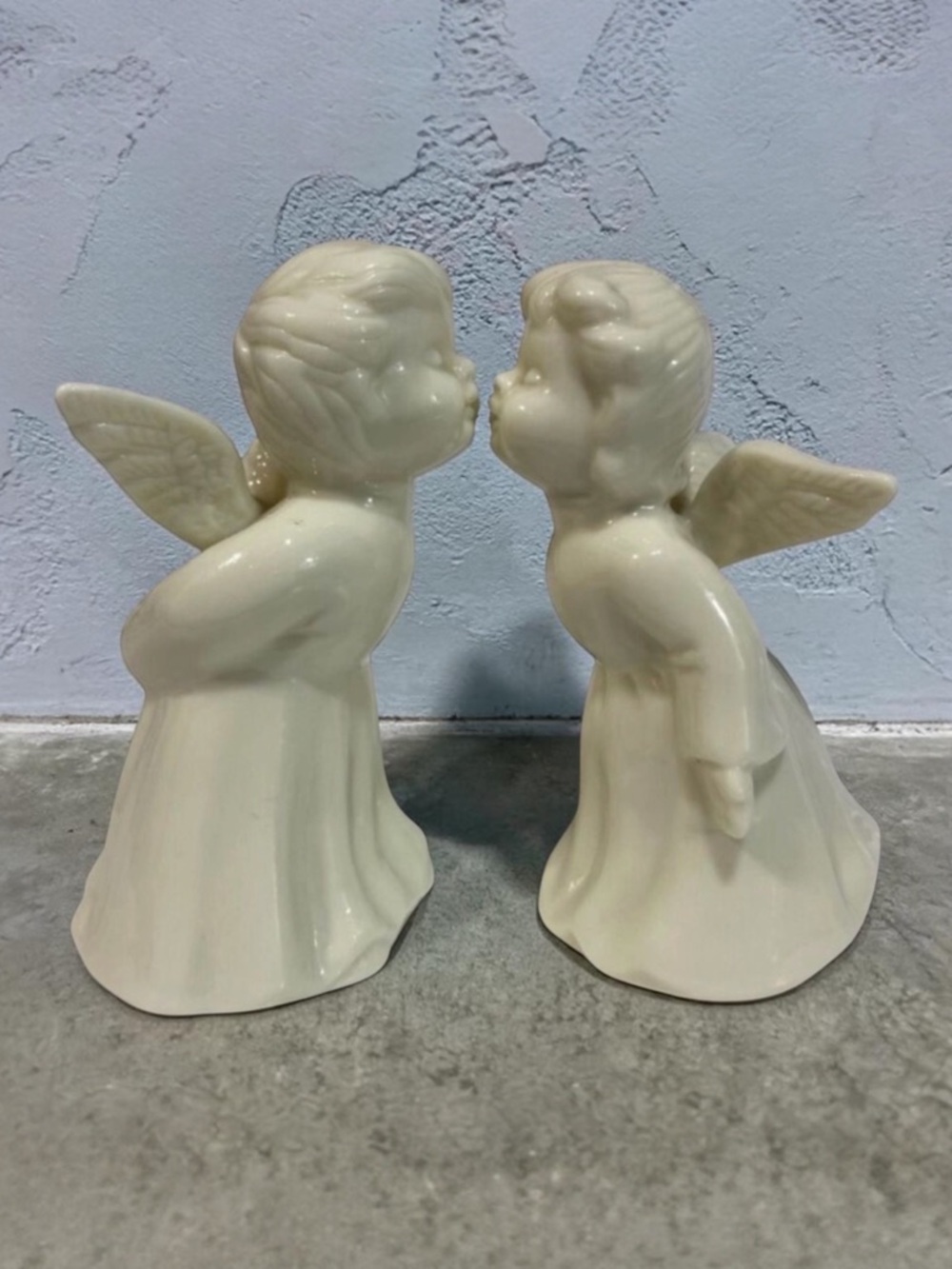 Vintage Boy & Girl Ceramic Kissing Angels Figurines 1970’s